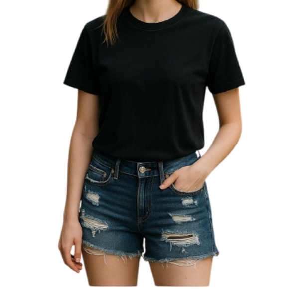 AMERICAN EAGLE Hi-Rise Shortie Shorts Blue Dark Wash Distressed Cutoffs Size 6 - Picture 1 of 11